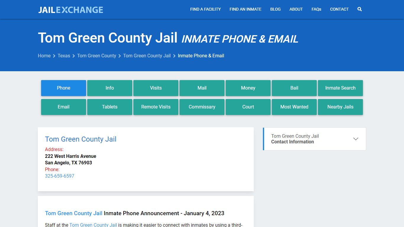 Inmate Phone - Tom Green County Jail, TX - Jail Exchange