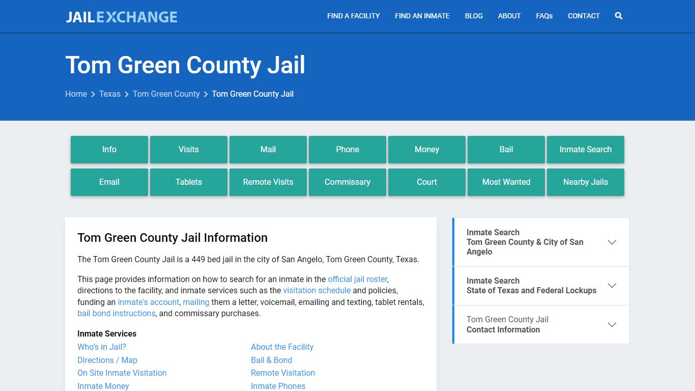 Tom Green County Jail, TX Inmate Search, Information